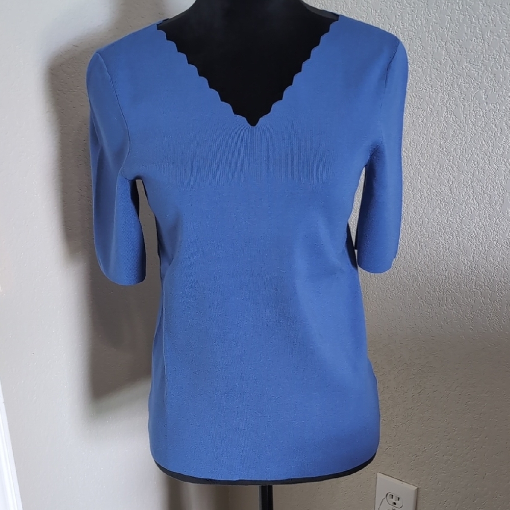 Talbots Blue V-Neck Sweater Semi-Fitted Knit